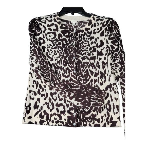 J.Crew Leopard Print Teddie Wool Sweater Cardigan Button Front Long Sleeve Sz M - Picture 2 of 15
